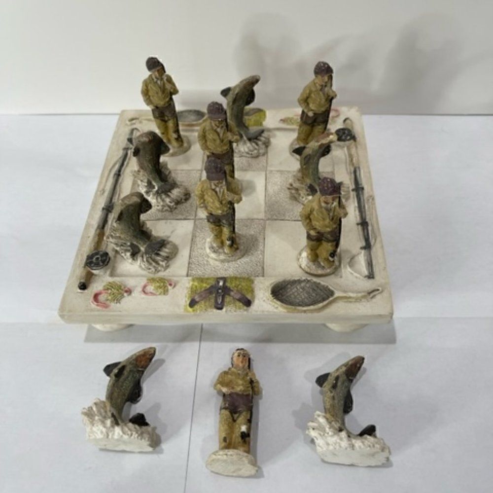 hen-feathers tic tac toe fishing table decor accents home fisherman fish ceramic